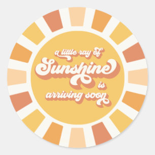 Sunshine Baby Shower Here Come The Son Yellow Rays Classic Round Sticker