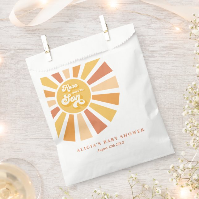 Sunshine Baby Shower Here Come The Son Yellow Rays Favour Bags (Clipped)