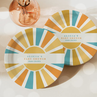 Sunshine Baby Shower Here Come The Son Yellow Rays Paper Plate