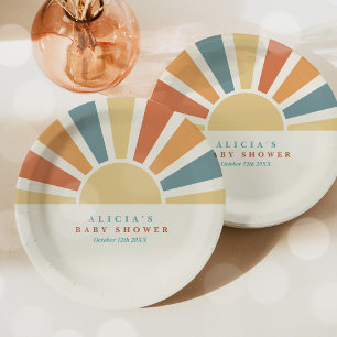 Sunshine Baby Shower Here Come The Son Yellow Rays Paper Plate