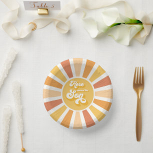 Sunshine Baby Shower Here Come The Son Yellow Rays Paper Plate