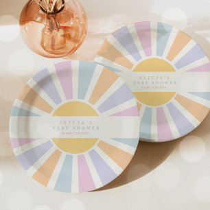 Sunshine Baby Shower Here Come The Sun Pink Rays Paper Plate