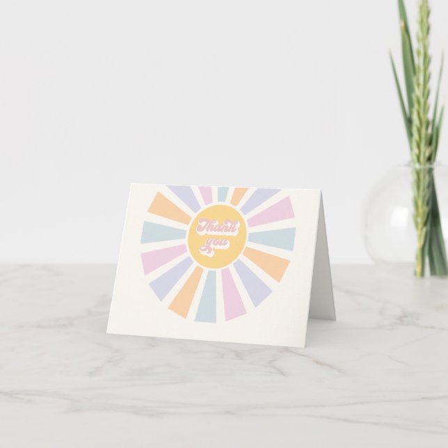 Sunshine Baby Shower Here Come The Sun Pink Rays Thank You Card (Front)