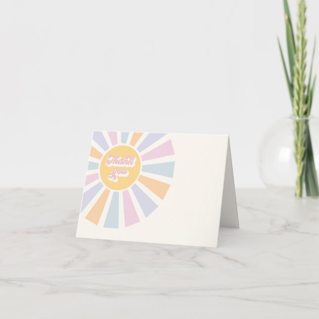 Sunshine Baby Shower Here Come The Sun Pink Rays Thank You Card (Front)