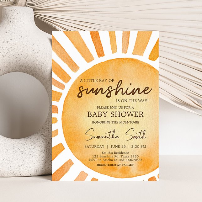 Sunshine Baby Shower  Invitation (A Little Ray of Sunshine Baby Shower Invitation)