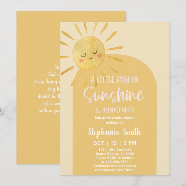 Sunshine Baby Shower Invitation (Front/Back)