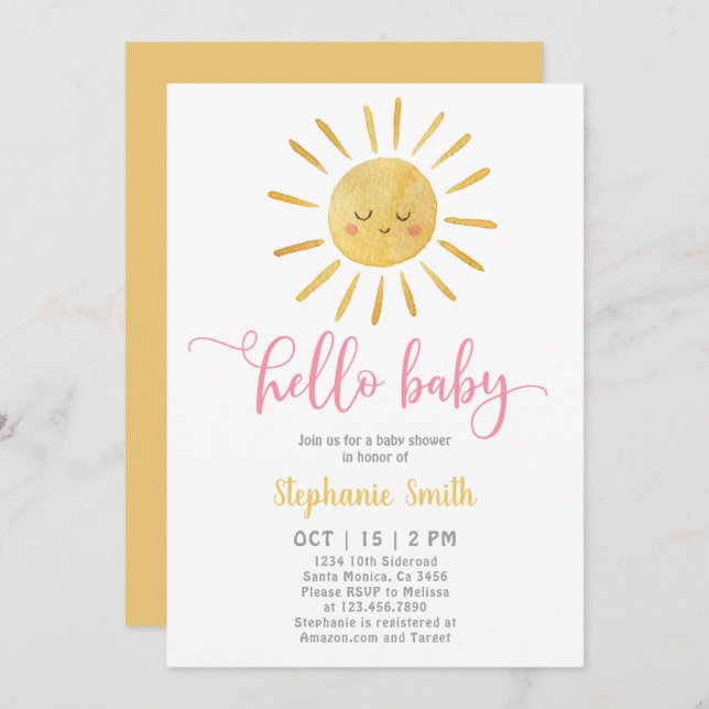 Sunshine Baby Shower Invitation (Front/Back)