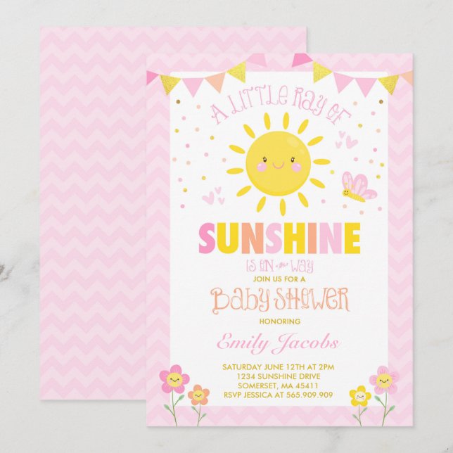 Sunshine Baby Shower Invitation Girl Baby Shower (Front/Back)