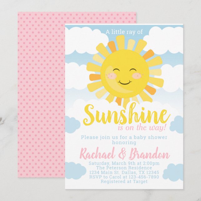 Sunshine Baby Shower Invitation Invite (Front/Back)