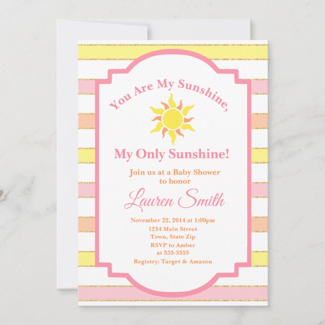 Sunshine Baby Shower Invitation Sun Girl (Front)