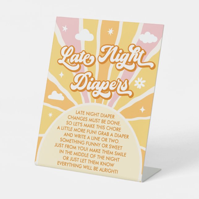 Sunshine Baby Shower Late Night Diapers Game Pedestal Sign (Front)