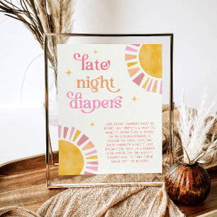 Sunshine Baby Shower Late Night Diapers Game Sign