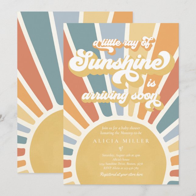 Sunshine Baby Shower Muted Boho Retro Sunshine Invitation (Front/Back)