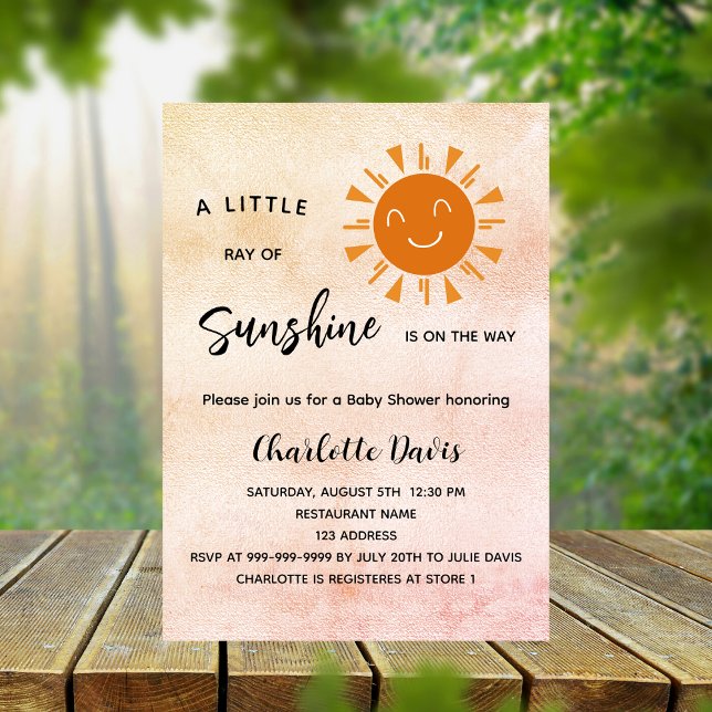 Sunshine Baby Shower pink girl sun luxury Invitation (Creator Uploaded)