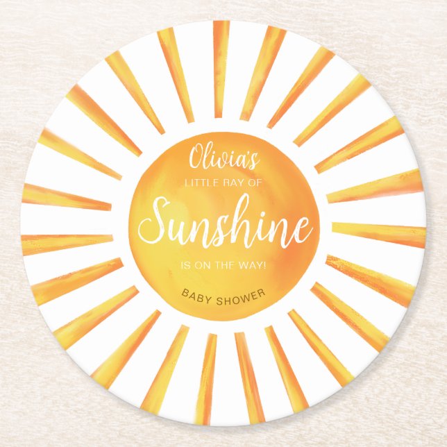 Sunshine Baby Shower Round Paper Coaster (Front)