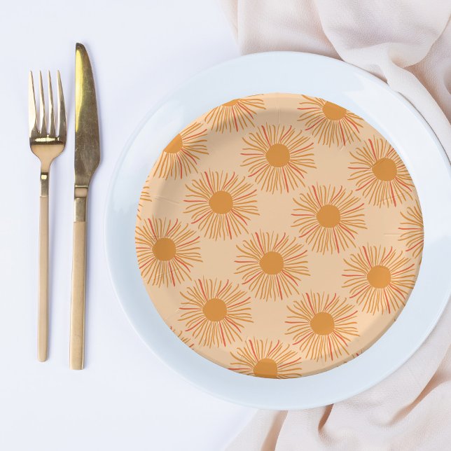 Sunshine baby shower sunburst orange  paper plate (Creator Uploaded)