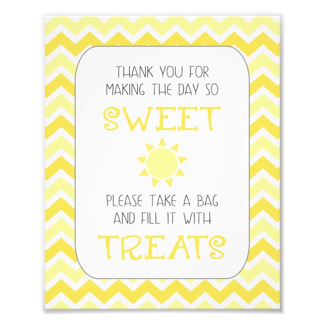 Sunshine baby shower take a treat sign (Front)