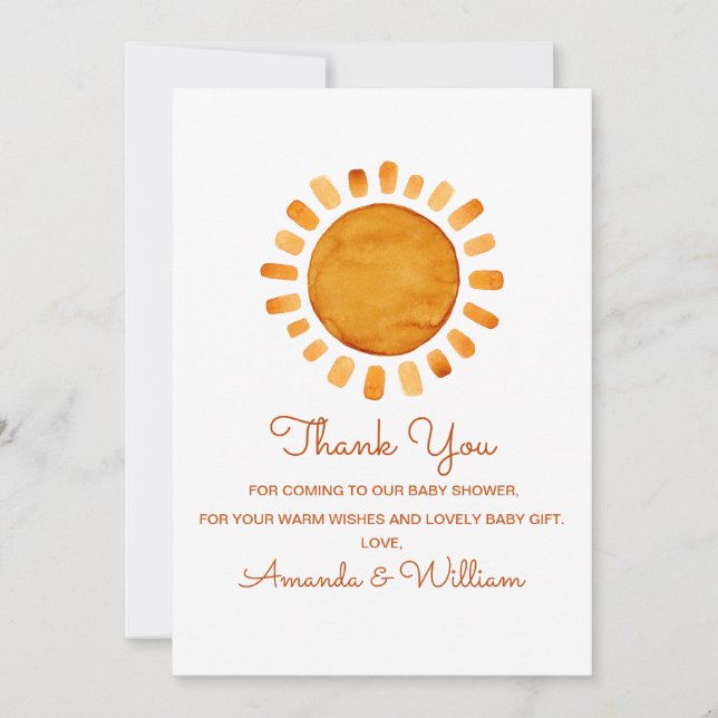 Sunshine Baby Shower Thank You  Card (Front)
