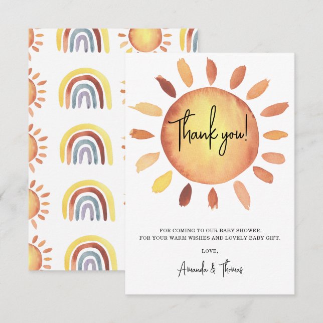 Sunshine baby shower  thank you card (Front/Back)