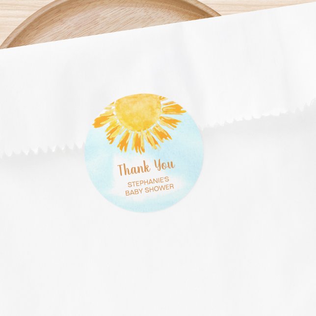 Sunshine Baby Shower Thank You Classic Round Sticker (Creator Uploaded)