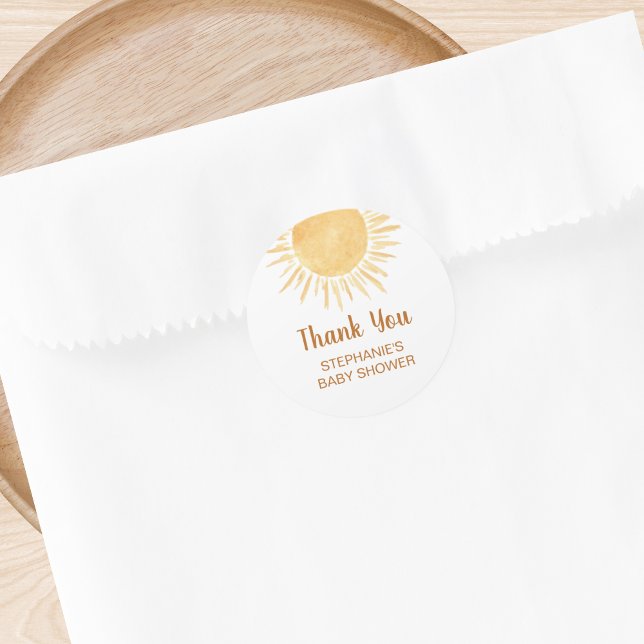 Sunshine Baby Shower Thank You Classic Round Sticker (Creator Uploaded)