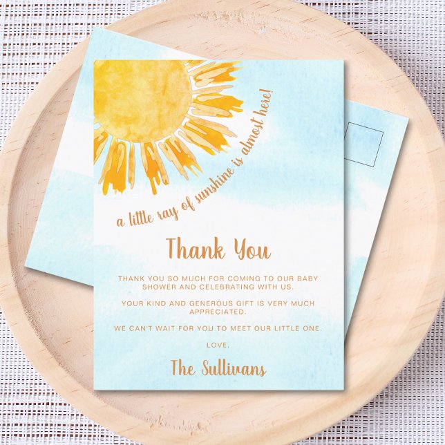 Sunshine Baby Shower Thank You Postcard (Creator Uploaded)
