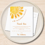 Sunshine Baby Shower Thank You Postcard<br><div class="desc">This baby shower thank you card features the text "A little ray of sunshine is almost here!" with a yellow watercolor sun. Perfect for a gender-neutral baby shower. Easily customisable. Use the Design Tool to change the text size, style, or colour. Because we create our artwork you won't find this...</div>