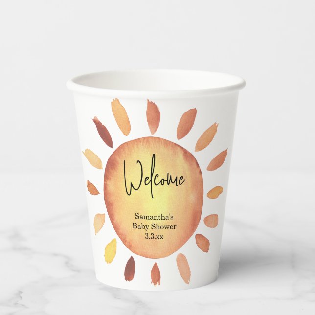 Sunshine baby shower welcome paper cups (Front)