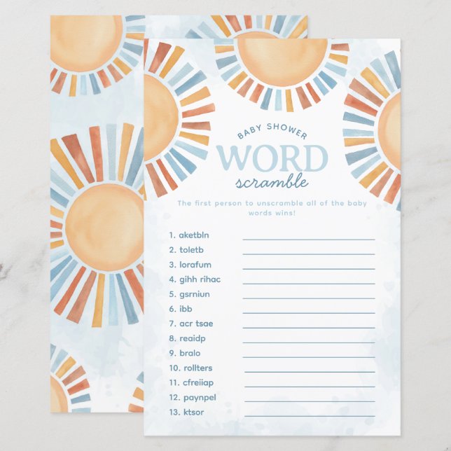 Sunshine Baby Shower Word Scramble Game (Front/Back)