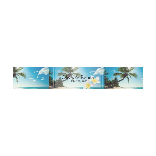 Sunshine Beach Palm Trees Plumeria Wedding Invitation Belly Band (Flat)