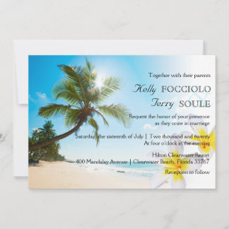 Sunshine Beach Palm Trees Plumerias Wedding Invite