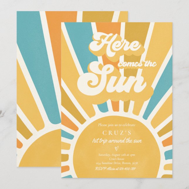 Sunshine Birthday Boho 1st Trip Around The Sun Invitation (Front/Back)