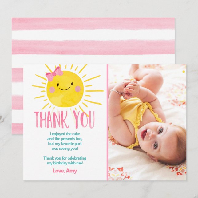 Sunshine Birthday Girl Thank You Card Summer (Front/Back)