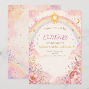 Sunshine Birthday Invitation Pink Pastel Boho
