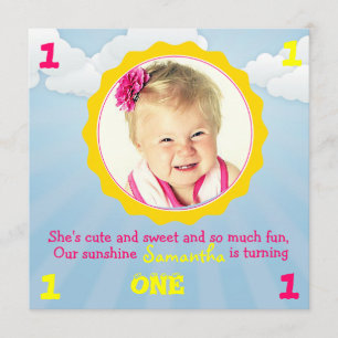 Sunshine Birthday Invite Pink & Yellow