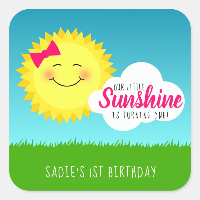 Sunshine Birthday Party Square Sticker (Front)