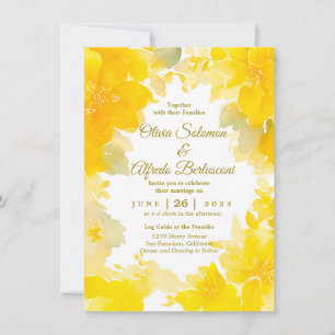 Sunshine & Blooms: Yellow Watercolor Floral  Invitation