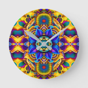 Sunshine Blue Accent Mandala Round Clock