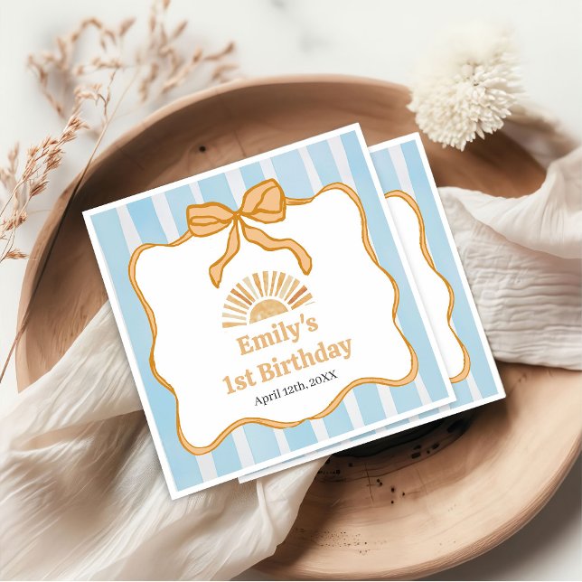 Sunshine Blue Gingham Birthday Party Napkin (Creator Uploaded)