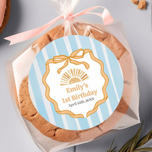 Sunshine Blue Gingham Birthday Party Sticker