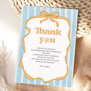 Sunshine Blue Gingham Birthday Party  Thank You Card