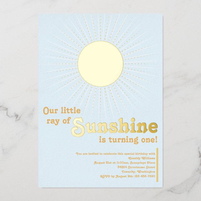 Sunshine Blue Gold Sun Baby First Birthday (Front)