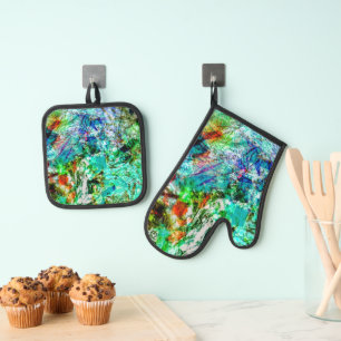 Sunshine blue pot holder and oven mitt,Dazzling Oven Mitt & Pot Holder Set