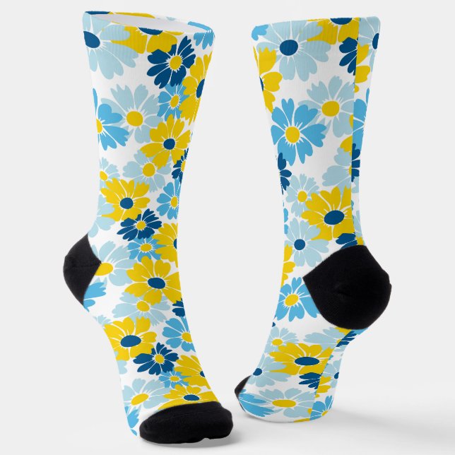 Sunshine Blue Sky Blooming Daisy  Socks (Angled)