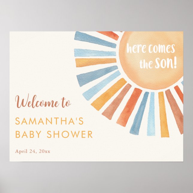 Sunshine boho boy baby shower here comes the Son Poster (Front)