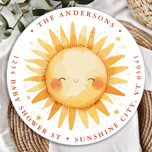 Sunshine Boho Cute Sun Baby Shower Return Address Classic Round Sticker