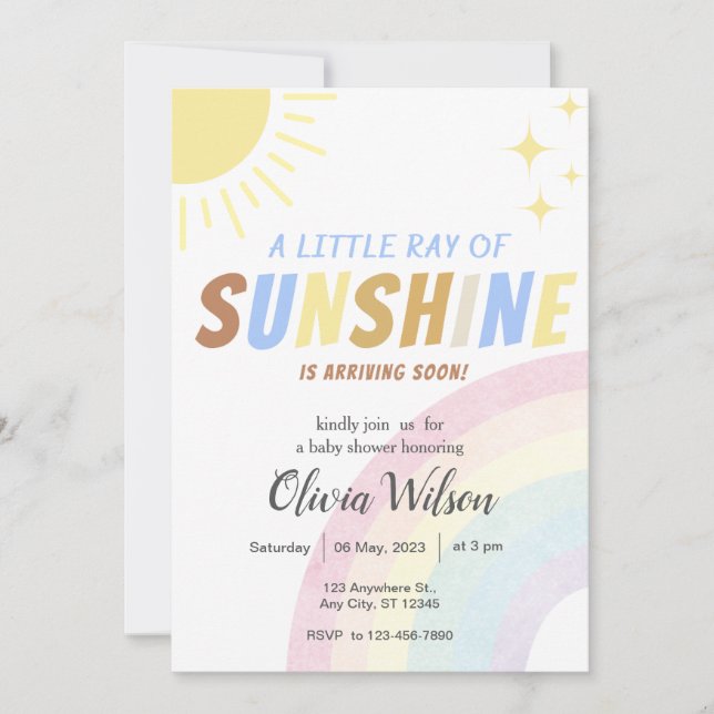 Sunshine Boho Rainbow Baby Shower Invitation (Front)