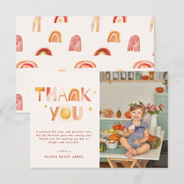 Sunshine Boho Rainbow | Photo Thank You Card (Front/Back)