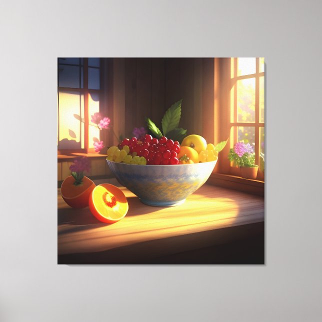 Sunshine Bowl of Fruit and Flowers 2 Canvas Print (Front)