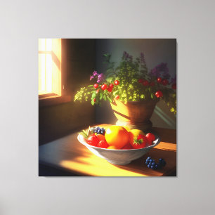 Sunshine Bowl of Fruit and Flowers 3 Canvas Print